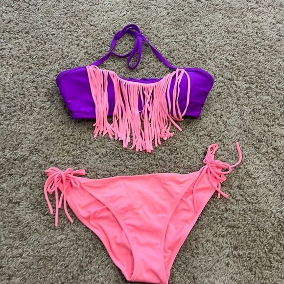 Purple & Pink Fringe Bikini Swim suit set - Picture 1 of 9